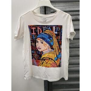 Armani Exchange Girl With A Pearl Earring Graffiti Street Art T Shirt Women M